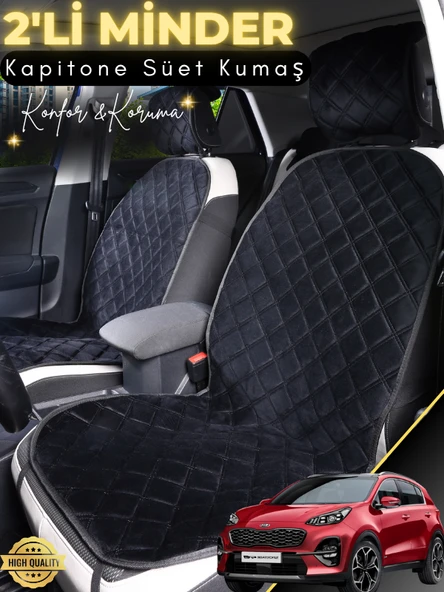 MİRCEM Kia Sportage Uyumlu 2'li Süet Oto Koltuk Minderi | Terletmez | Universal | Tam Koruma | A10 Siyah ürün görseli 1