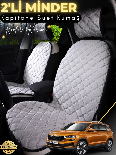 MİRCEM Skoda Karoq Uyumlu 2'li Süet Oto Koltuk Minderi | Terletmez | Universal | Tam Koruma | A3 Gri ürün görseli 1