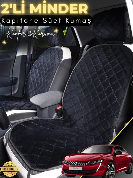 MİRCEM Peugeot 508 Uyumlu 2'li Süet Oto Koltuk Minderi | Terletmez | Universal | Tam Koruma | A10 Siyah ürün görseli 1