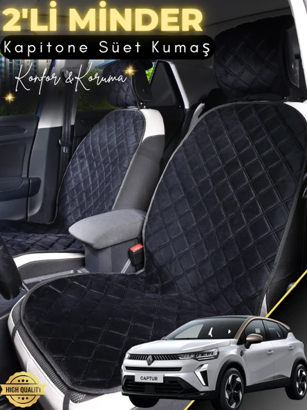 MİRCEM Renault Captur Uyumlu 2'li Süet Oto Koltuk Minderi | Universal | Hızlı Montaj | Su Geçirmez | A10 Siyah ürün görseli 1