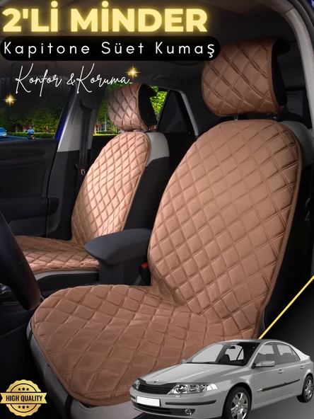 MİRCEM Renault Laguna 2 Uyumlu 2'li Süet Oto Koltuk Minderi | Terletmez | Universal | Oto Koltuk Kılıfı | A1 Kahverengi ürün görseli 1