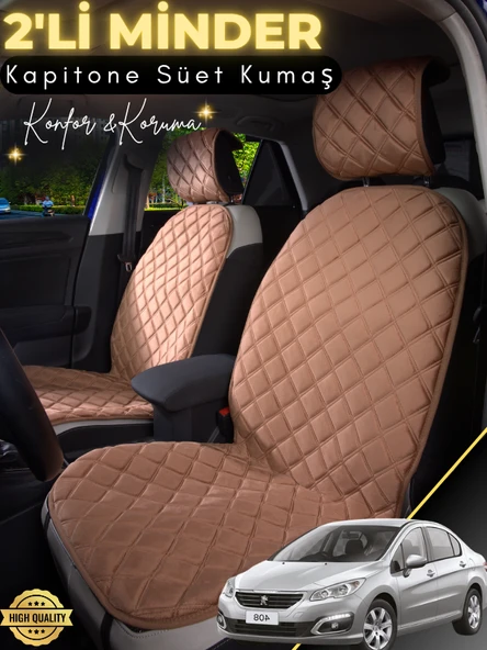 MİRCEM Peugeot 408 Uyumlu 2'li Süet Oto Koltuk Minderi | Terletmez | Universal | Tam Koruma | A1 Kahverengi ürün görseli 1