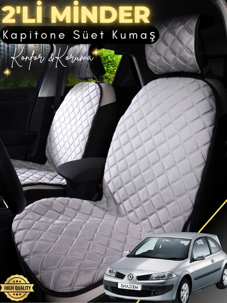 MİRCEM Renault Megane 2 Uyumlu 2'li Süet Oto Koltuk Minderi | Terletmez | Universal | Su Geçirmez | A3 Gri ürün görseli 1