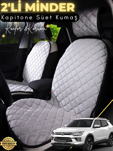 MİRCEM Ssangyong Korando Uyumlu 2'li Süet Oto Koltuk Minderi | Terletmez | Universal | Oto Aksesuar | A3 Gri ürün görseli 1