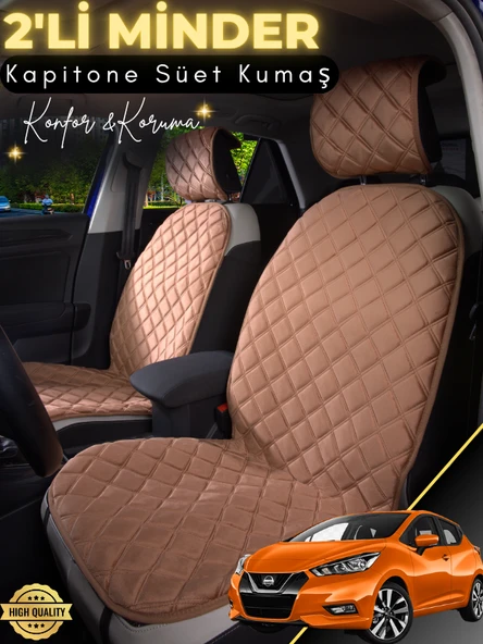 MİRCEM Nissan Micra Uyumlu 2'li Süet Oto Koltuk Minderi | Terletmez | Universal | Tam Koruma | A1 Kahverengi ürün görseli 1