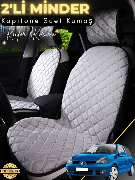 MİRCEM Renault Clio 2 Uyumlu 2'li Süet Oto Koltuk Minderi | Terletmez | Universal | Su Geçirmez | A3 Gri ürün görseli 1