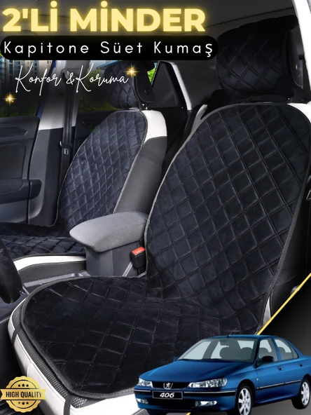 MİRCEM Peugeot 406 Uyumlu 2'li Süet Oto Koltuk Minderi | Universal | Hızlı Montaj | Su Geçirmez | A2 Siyah ürün görseli 1