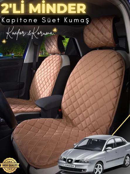 MİRCEM Seat Cordoba Uyumlu 2'li Süet Oto Koltuk Minderi | Tam Koruma | Hızlı Montaj | Su Geçirmez | A1 Kahverengi ürün görseli 1