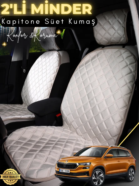MİRCEM Skoda Karoq Uyumlu 2'li Süet Oto Koltuk Minderi | Terletmez | Universal | Tam Koruma | A4 Bej ürün görseli 1