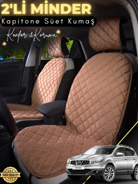 MİRCEM Nissan Qashqai Uyumlu 2'li Süet Oto Koltuk Minderi | Su Geçirmez | Hızlı Montaj | Oto Kılıf | A1 Kahverengi ürün görseli 1