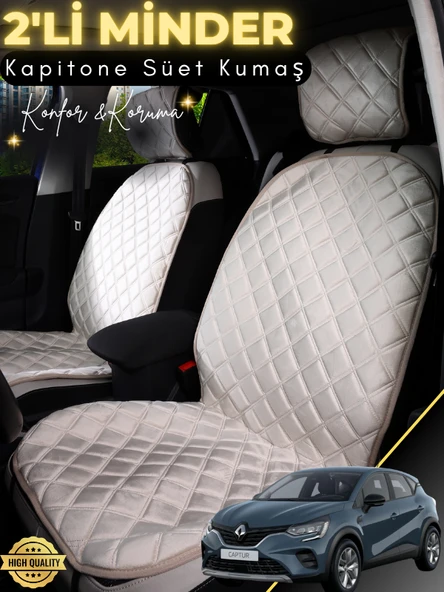 MİRCEM Renault Captur Uyumlu 2'li Süet Oto Koltuk Minderi | Universal | Hızlı Montaj | Su Geçirmez | A8 Bej ürün görseli 1