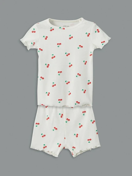 LCW baby Ekru Kiraz Baskılı Kız Bebek Şortlu Pijama Takım ürün görseli 1