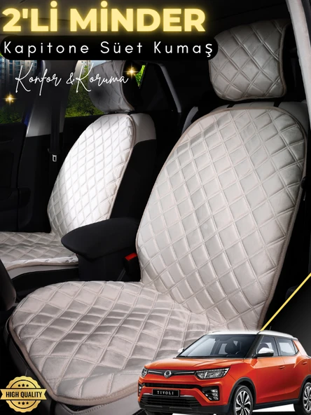 MİRCEM Ssangyong Tivoli Uyumlu 2'li Süet Oto Koltuk Minderi | Terletmez | Kolay Montaj | Oto Aksesuar | A4 Bej ürün görseli 1