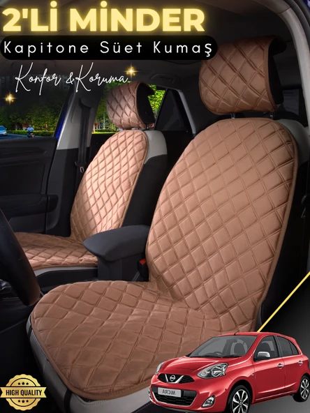 MİRCEM Nissan Micra Uyumlu 2'li Süet Oto Koltuk Minderi | Terletmez | Universal | Oto Koltuk Kılıfı | A1 Kahverengi ürün görseli 1