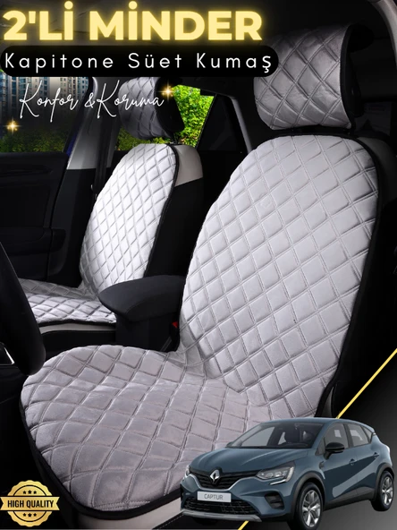 MİRCEM Renault Captur Uyumlu 2'li Süet Oto Koltuk Minderi | Universal | Hızlı Montaj | Su Geçirmez | A7 Gri ürün görseli 1