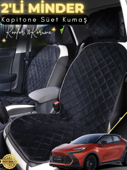 MİRCEM Toyota Ch-R Uyumlu 2'li Süet Oto Koltuk Minderi | Terletmez | Universal | Tam Koruma | A6 Siyah ürün görseli 1