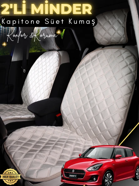 MİRCEM Suzuki Swift Uyumlu 2'li Süet Oto Koltuk Minderi | Terletmez | Universal | Tam Koruma | A8 Bej ürün görseli 1