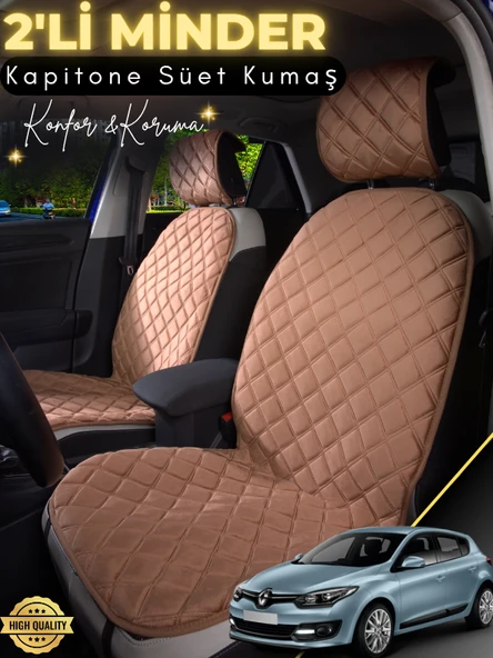 MİRCEM Renault Megane 3 Uyumlu 2'li Süet Oto Koltuk Minderi | Terletmez | Universal | Tam Koruma | A1 Kahverengi ürün görseli 1