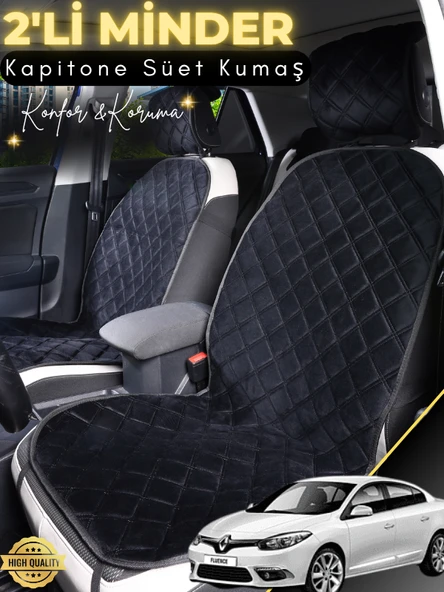 MİRCEM Renault Fluence Uyumlu 2'li Süet Oto Koltuk Minderi | Terletmez | Universal | Oto Aksesuar | A2 Siyah ürün görseli 1
