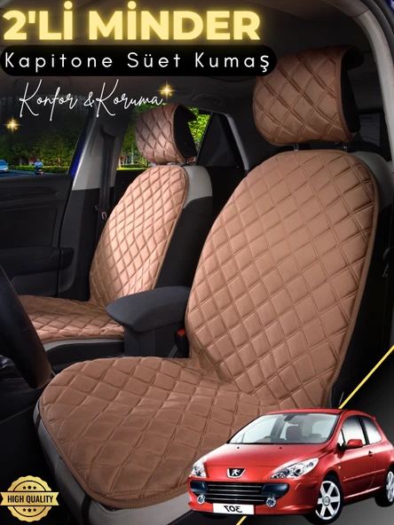MİRCEM Peugeot 307 Uyumlu 2'li Süet Oto Koltuk Minderi | Terletmez | Universal | Oto Aksesuar | A1 Kahverengi ürün görseli 1