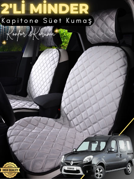 MİRCEM Renault Kangoo 2 Uyumlu 2'li Süet Oto Koltuk Minderi | Terletmez | Universal | Su Geçirmez | A3 Gri ürün görseli 1