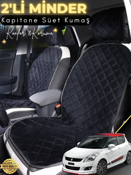 MİRCEM Suzuki Swift Uyumlu 2'li Süet Oto Koltuk Minderi | Terletmez | Universal | Tam Koruma | A2 Siyah ürün görseli 1