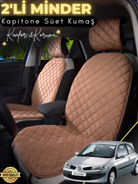 MİRCEM Renault Megane 2 Uyumlu 2'li Süet Oto Koltuk Minderi | Terletmez | Universal | Su Geçirmez | A1 Kahverengi ürün görseli 1