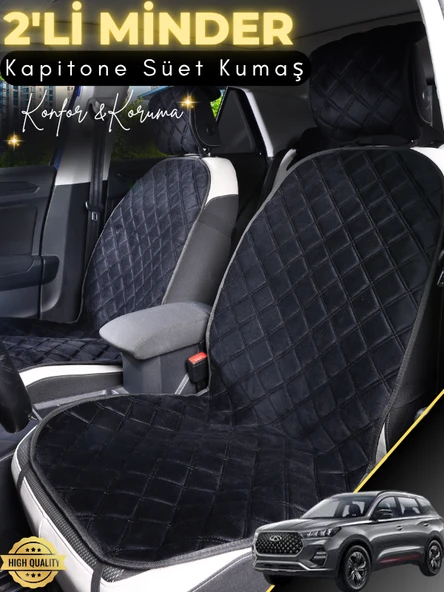 MİRCEM Chery Tiggo 7 Pro Uyumlu 2'li Süet Oto Koltuk Minderi | Universal | Hızlı Montaj | Su Geçirmez | A2 Siyah ürün görseli 1