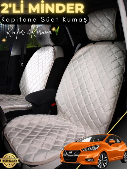 MİRCEM Nissan Micra Uyumlu 2'li Süet Oto Koltuk Minderi | Terletmez | Universal | Tam Koruma | A4 Bej ürün görseli 1