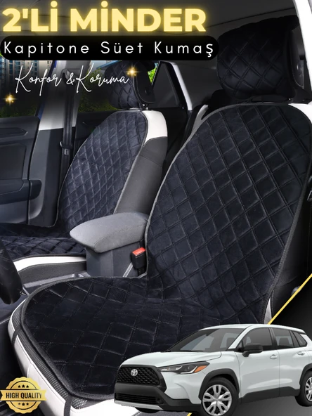 MİRCEM Toyota Corolla Cross Uyumlu 2'li Süet Oto Koltuk Minderi | Terletmez | Universal | Tam Koruma | A2 Siyah ürün görseli 1