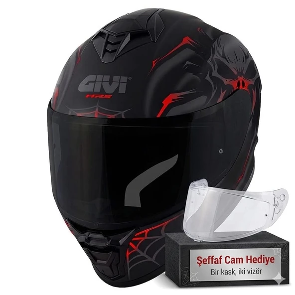 GIVI 50.X ARACHNO MAT SİYAH-KIRMIZI KAPALI KASK (SİYAH CAM+ŞEFFAF CAM) ürün görseli 1