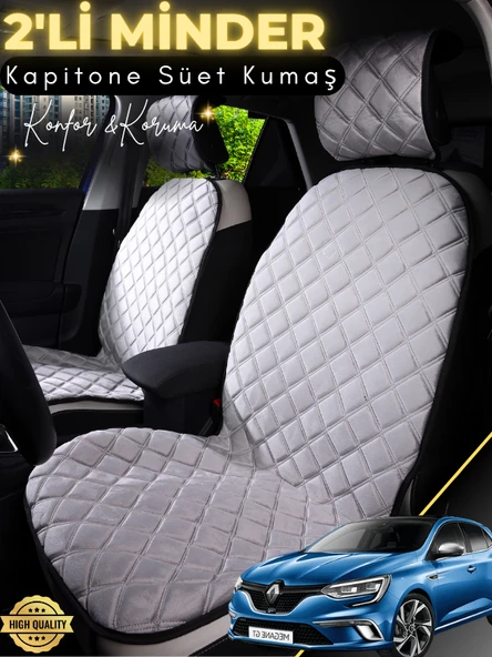 MİRCEM Renault Megane 4 Uyumlu 2'li Süet Oto Koltuk Minderi | Tam Koruma | Hızlı Montaj | Su Geçirmez | A3 Gri ürün görseli 1