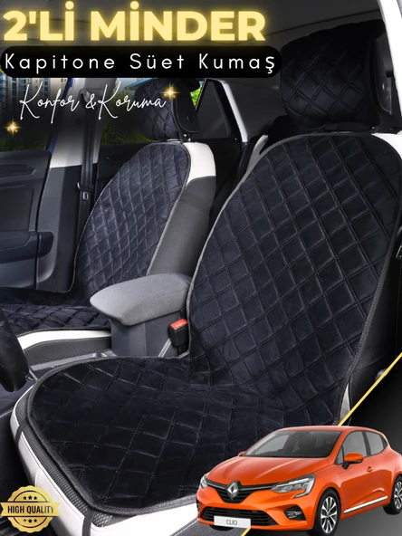 MİRCEM Renault Clio 5 Uyumlu 2'li Süet Oto Koltuk Minderi | Tam Koruma | Hızlı Montaj | Su Geçirmez | A2 Siyah ürün görseli 1