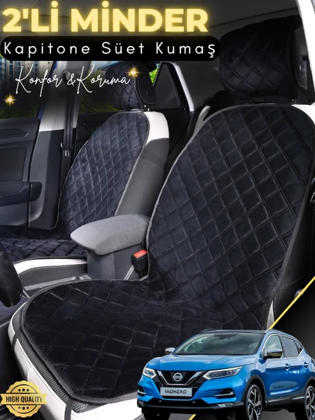 MİRCEM Nissan Qashqai Uyumlu 2'li Süet Oto Koltuk Minderi | Terletmez | Universal | Oto Aksesuar | A2 Siyah ürün görseli 1