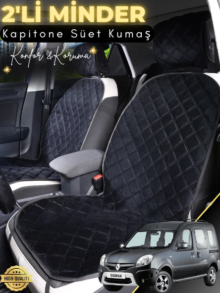 MİRCEM Renault Kangoo 2 Uyumlu 2'li Süet Oto Koltuk Minderi | Terletmez | Universal | Su Geçirmez | A2 Siyah ürün görseli 1