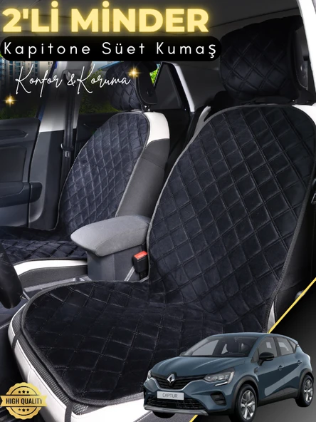 MİRCEM Renault Captur Uyumlu 2'li Süet Oto Koltuk Minderi | Universal | Hızlı Montaj | Su Geçirmez | A6 Siyah ürün görseli 1