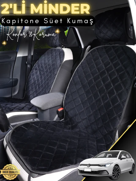 MİRCEM Volkswagen Golf 8,5 Uyumlu 2'li Süet Oto Koltuk Minderi | Tam Koruma | Hızlı Montaj | Universal | A2 Siyah ürün görseli 1