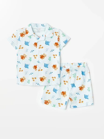 LCW baby Ekru Polo Yaka Yaka Kısa Kollu Erkek Bebek Şortlu Pijama Takımı ürün görseli 1