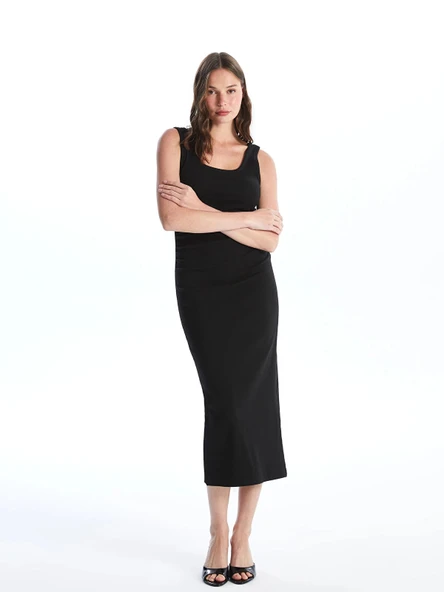 LCW Vision Siyah Kadın U Yaka Düz Bodycon Elbise ürün görseli 1