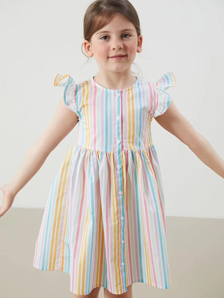 LCW Kids Karişik Bisiklet Yaka Kız Çocuk Poplin Elbise ürün görseli 1