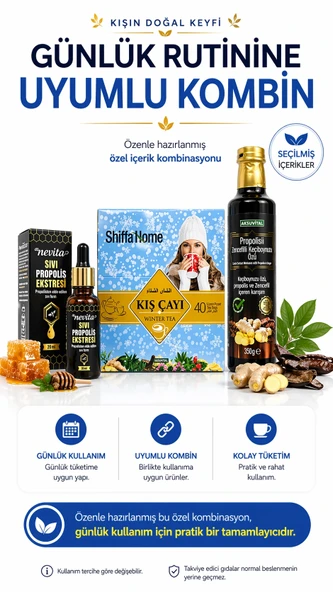ÇareBurada Kış Seti | Propolis 20 ml & Kış Çayı 40 Poşet & Propolisli Zencefilli Keçi Boynuzu Özü 350 g ürün görseli 1