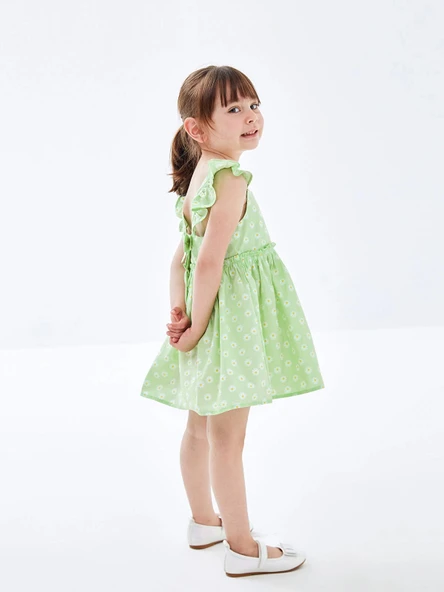 LCW Kids Yeşil Kare Yaka Kolsuz Çiçekli Kız Bebek Elbise ürün görseli 1