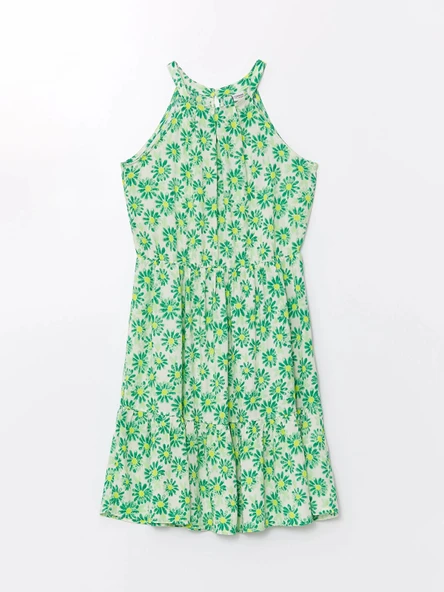 LCW Kids Ekru Halter Yaka Çiçekli Kız Çocuk Elbise ürün görseli 1