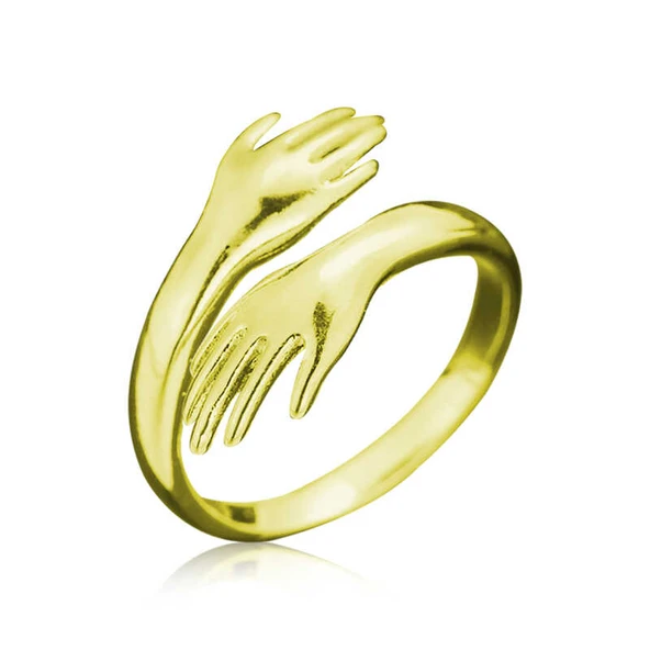 925 Ayar Gümüş Gold Sarılan Eller Yüzük ürün görseli 1