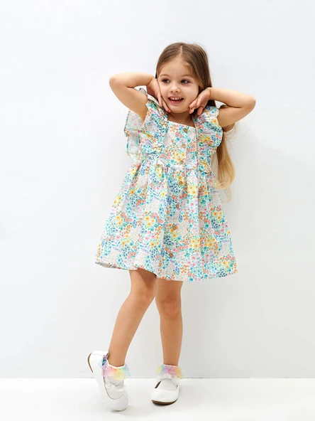 LCW Kids Karişik Kare Yaka Desenli Kız Bebek Elbise ürün görseli 1