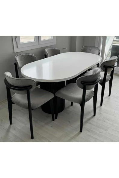 KARMOB Oval Salon Yemek Masası (sadece görseldeki masa verilecektir) siyah ürün görseli 1