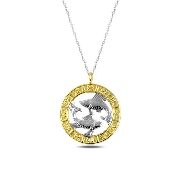 925 Ayar Gümüş Gold Balık Burcu Gümüş Kolye ürün görseli 1