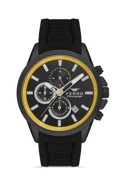 Ferro FM31359D-GZN Quartz Silikon Kordon Siyah 45 mm Erkek Kol Saati ürün görseli 1