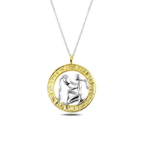 ​925 Ayar Gümüş Gold Kova Burcu Gümüş Kolye ürün görseli 1