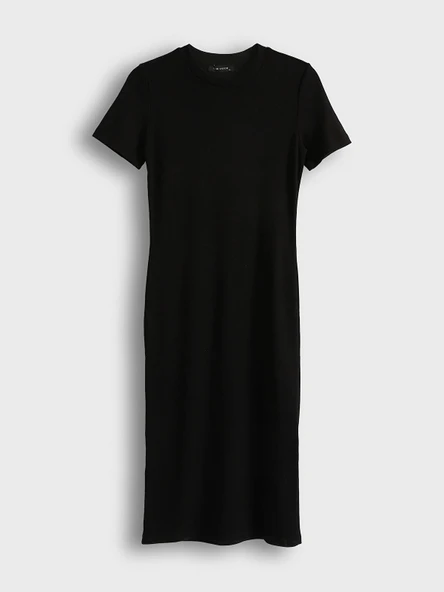 LCW Vision Siyah Bisiklet Yaka Bodycon Elbise ürün görseli 1